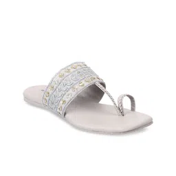 WALKWAY by Metro Women Grey Sequin Embellished Textured One Toe Flats-3