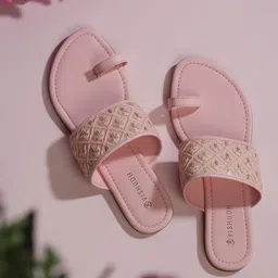 Vishudh Women Pink Textured One Toe Flats-image-26