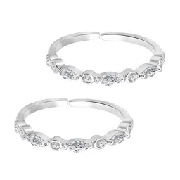 Peora Set Of 2 Silver Plated Cubic Zirconia Studded Toe Rings image 2