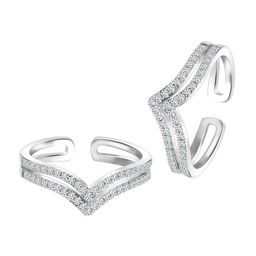 Peora Set Of 2 Silver Plated & CZ Studded Toe Rings image 4