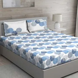 Blue Geometric 144 TC Cotton Queen Sized Bed Sheets with 2 Pillow Covers by GM Fabrics-picture-34