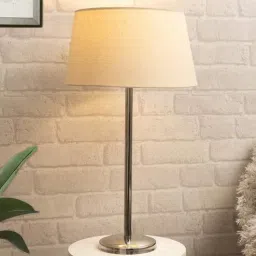 homesake Gaze Beige Cotton Shade Night Lamp With Stainless Steel Base-picture-1