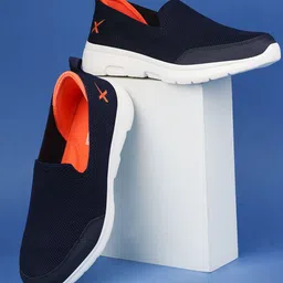 HRX by Hrithik Roshan Men Navy Blue & Orange Cushioning PSI Mesh Walking Shoes-picture-2