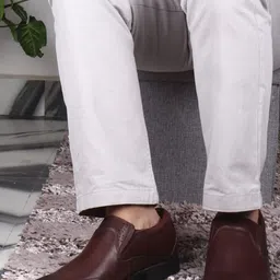 TOP BRASS Men Brown Solid Leather Formal Slip-On Shoes-image-91