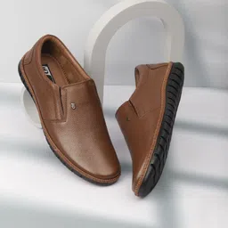 ID Men Tan-Brown Leather Formal Slip-On Shoes-image-81