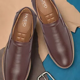 FAUSTO Men Brown Solid Slip-on Shoes-image-53