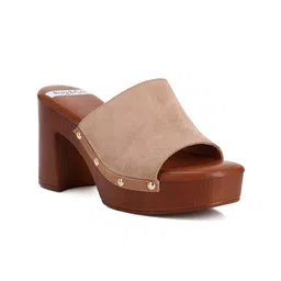 RAG & CO Open Toe Suede Block Heeled Mules-12