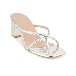 HEELSNFEELS Textured Party Open Toe Block Heels image 2