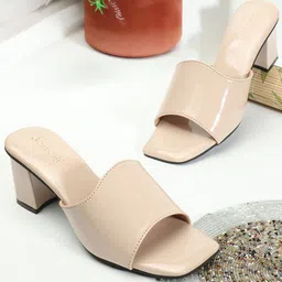DressBerry Cream-Coloured Open Toe Block Heels-1