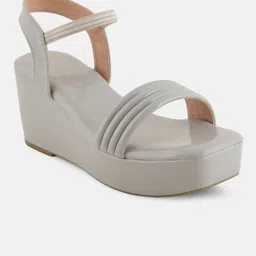 Mast & Harbour Grey Open Toe Backstrap Wedge Heels image 3