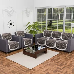 Kuber Industries Brown & White 10 Pieces Printed 5-Seater Sofa Covers-image-98