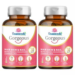 Vaamveda Biotin Keratin L Glutathione Vitamin C E Hair Skin Nail Hair Growth,  30 tablet(s)  Supplements (Pack of 2) -30