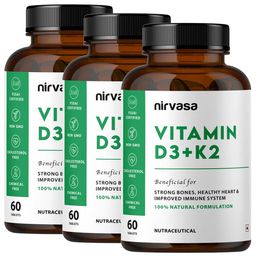Nirvasa Vitamin D3+K2,  60 tablet(s)  Unflavoured (Pack of 3) -61