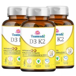 Vaamveda Vitamin D3 K2 Calcium Joint Support Supplements with Zinc Magnesium,  60 tablet(s)  Unflavoured (Pack of 3) -59