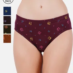 PRIDE APPAREL Women Pack Of 10 Assorted Self Design Mid-Rise Pure Cotton Hipster Briefs-picture-53
