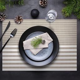 UniKart Brown & White 10 Pieces Striped Anti-Slip Table Placemats-25