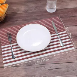 UniKart Maroon & White 10 Pieces Striped Non-Fading Table Placemats image 4