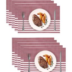UniKart Maroon & White 10 Pieces Striped Non-Fading Table Placemats image 5