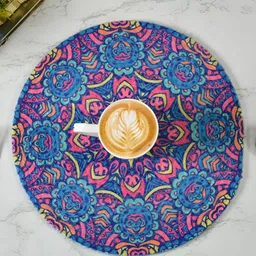 HOMADORN Blue & Pink Ethnic Motifs Round Table Placemats-54