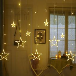 SPARK WORLD Yellow Star-Shaped LED Curtain String Light image 3