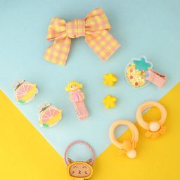 Yellow Chimes Girls Set of 10 Yellow & Brown Alligator Hair Accessory Set-25