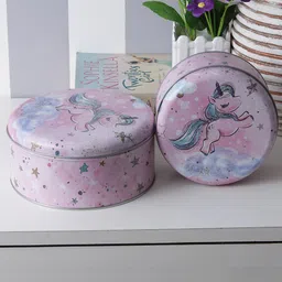 A Vintage Affair- Home Decor Pink Set of 2 Round Starry Unicorn Storage Organisers-41