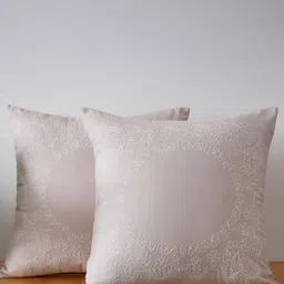 Aura White 2 Pieces Embroidered Square Cotton Cushion Covers-image-13