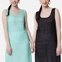 PARAMOUNT CHIKAN Women Black & Sea Green Pack of 2 Cotton Camisoles-37
