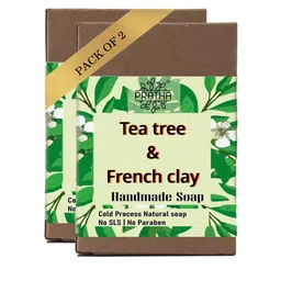 Pratha Set of 2 Vegan Tea Tree & French Clay Natural Handmade Soaps 100 gm Each-4