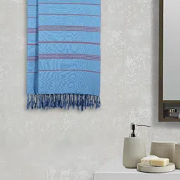Arrabi Set of 2 Blue & Maroon Striped 210 Cotton GSM Bath Towel-14