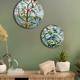 Homspurts Blue & Brown 2 Pieces Miracle Garden Printed Metal Hanging Wall Plates-image-95
