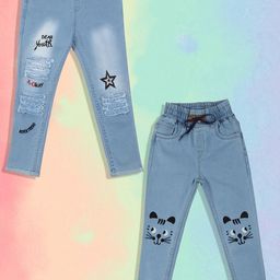 A-Okay Girls Pack Of 2 Slim Fit High-Rise Highly Distressed Embroidered Cotton  Jeans-image-73