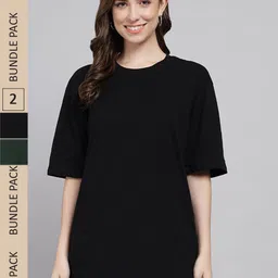 Funday Fashion Pack of 2 Cotton Oversized Fit T-shirts-91