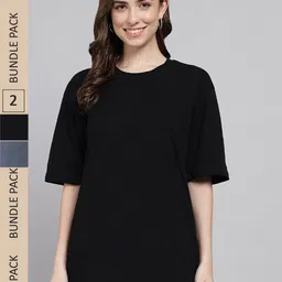 Funday Fashion Pack of 2 Cotton Oversized Fit T-shirts-image-95