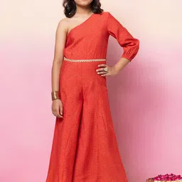 Miss Indya Girls Printed One Shoulder Basic Jumpsuit With Dori Belt-10