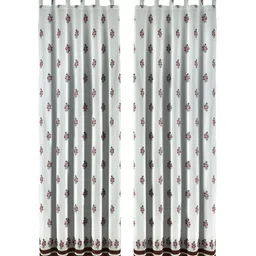 TARAN LIVING White & Red 2 Pieces Printed Cotton Black Out Door Curtains-14