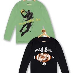 KiddoPanti Boys Pack Of 2 Green & Black Printed T-shirt-image-85