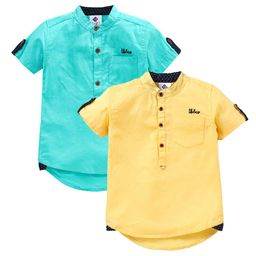 TONYBOY Boys Pack of 2 Blue & Yellow Cotton Premium Casual Shirt-image-35