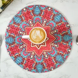 HOMADORN Red & Blue  2 Pieces Ethnic Motifs Printed Round Table Placemats-25