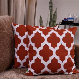 HOMEMONDE Rust & White Set of 2 Ethnic Motifs Square Cushion Covers-38