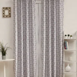 Ariana Grey & White 2 Pcs Floral Room Darkening Door Curtains-28