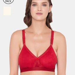 Souminie Pack of 2 Red & Beige Cotton Seamless Bra-image-92