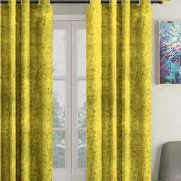 Aura Yellow 2 Pieces Velvet Solid Blackout Window Curtains-picture-12