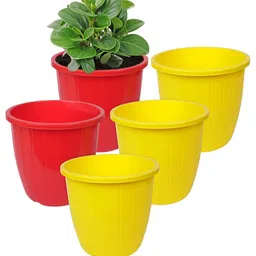 Kuber Industries 5-Pcs Red & Yellow Textured Planters image 2