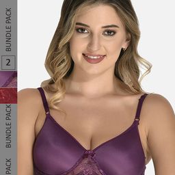 StyFun Pack Of 2 Floral Lace Full Coverage Lightly Padded Non-Wired Everyday Bra-17