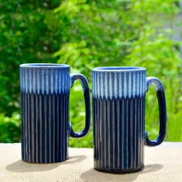 StyleMyWay Luxurious Dual Tone Beer Blue Set Of 2 Ceramic Mugs 550 ML Each-53