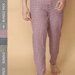 LUX VENUS Men Pack Of 3 Assorted Checked Cotton Lounge Pants-image-10