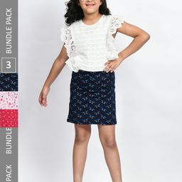 BAESD Girls Pack Of 3 Printed Cotton Straight Mini Skirts-picture-4