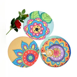 HOMADORN Pink & Blue 3Pcs Ethnic Motifs Round Table Placemats-14