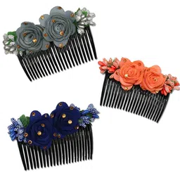 VAGHBHATT Women Pack Of 3 Grey & Orange Comb Pin-image-1